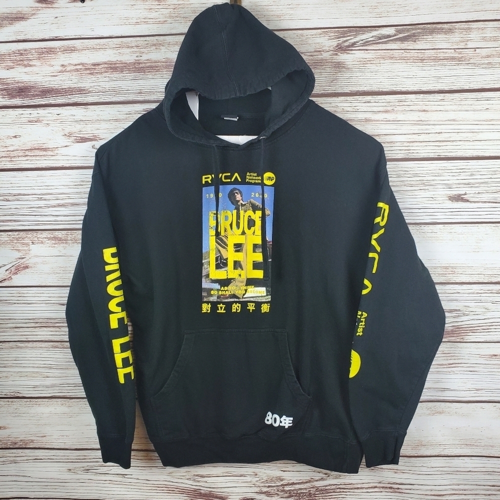 RVCA Mens XL Black Bruce Lee Graphic Pullover Hoodie